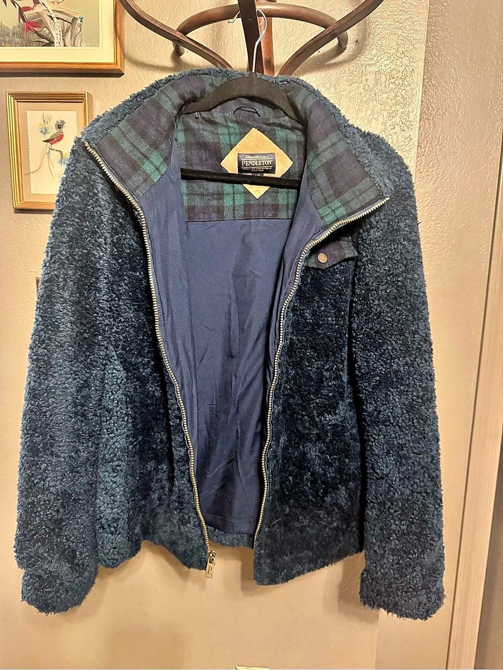 Pendleton Sherpa Fleece Plaid Lined Jacket Plaid Fleece Jacket in Blue & Green